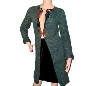 VTG PRADA Green Brown Crochet Knit Cardigan 2005 Runway Collectable 38 S